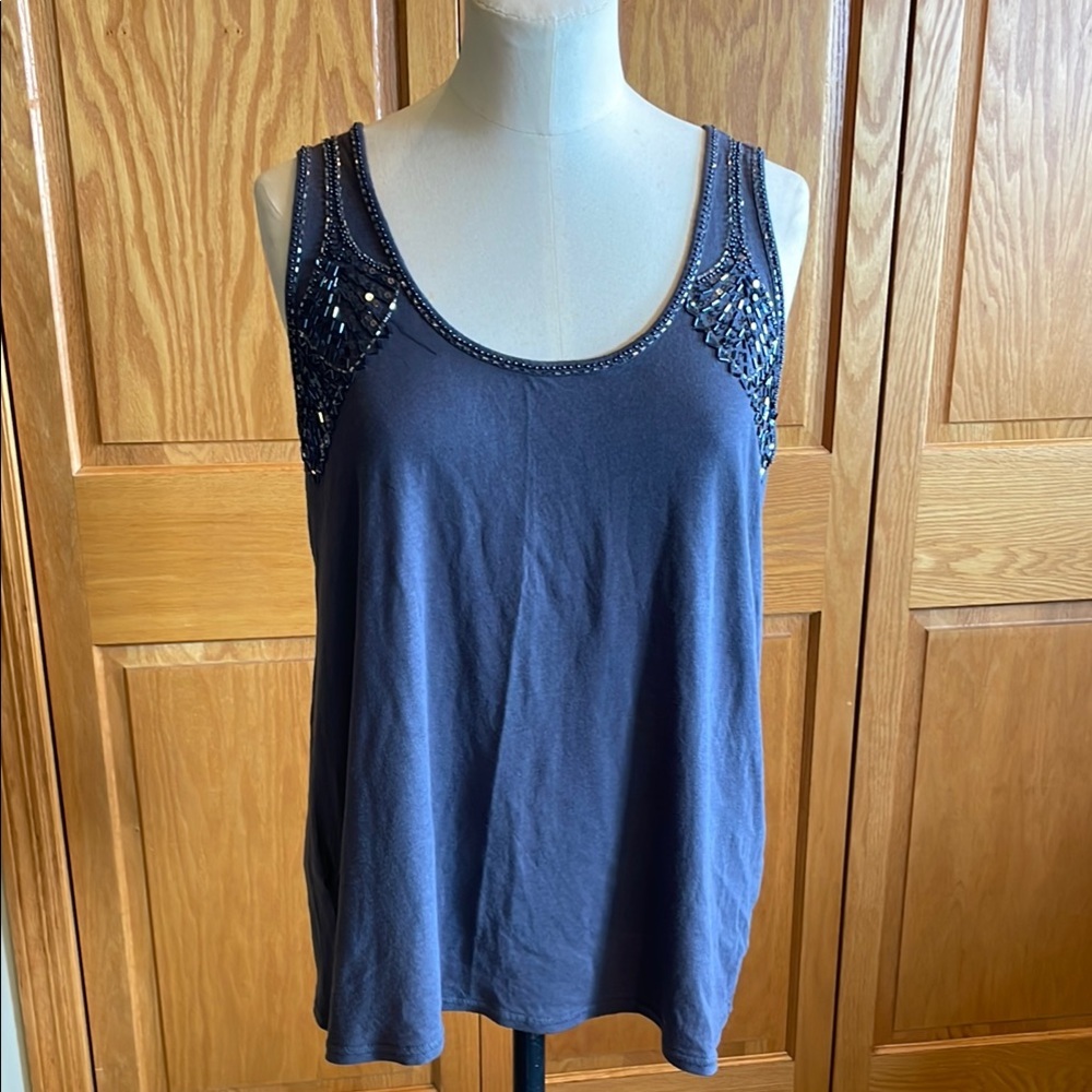Express Beaded Embellished Gray Tank Top